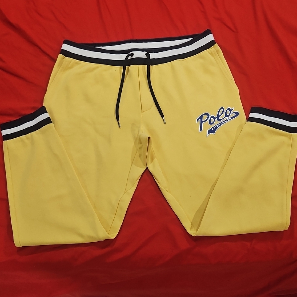 Polo Ralph Lauren Yellow Sweatpants with Black and White Stripes Sz Large